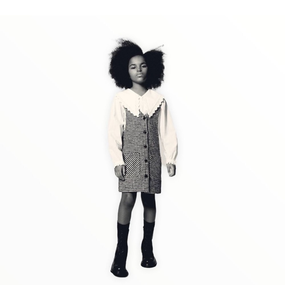 Zara girls b/w houndstooth button down jumper